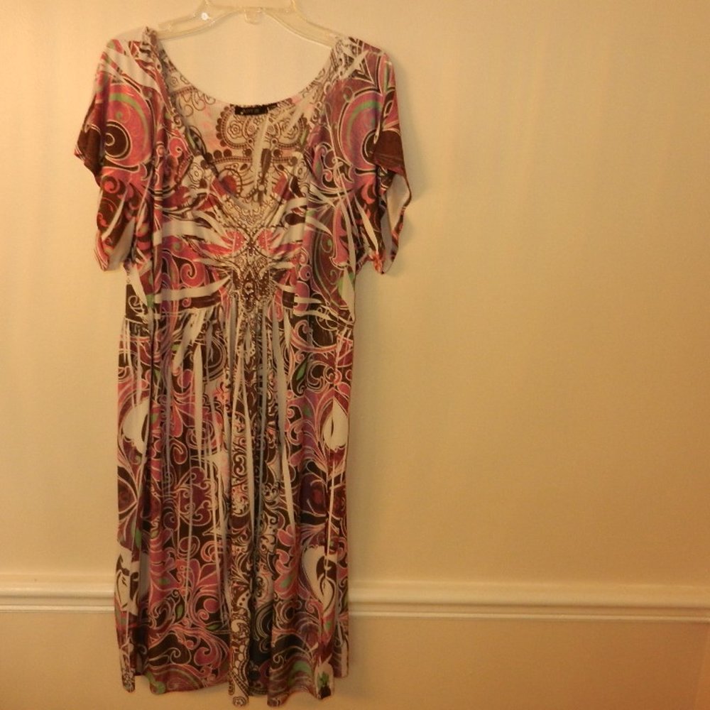 Apt 9 Flutter pink/gray dress XL non wrinkle!